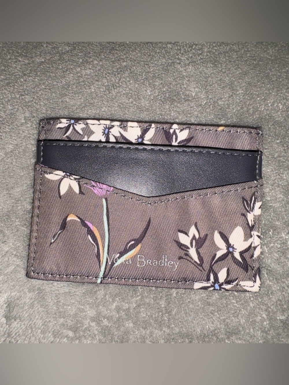 Vera Bradley Gray Floral & Bird Card Sleeve with Black Trim